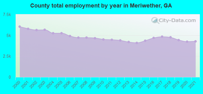 County total employment by year in Meriwether, GA