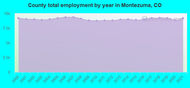 County total employment by year in Montezuma, CO