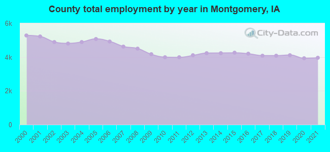 County total employment by year in Montgomery, IA