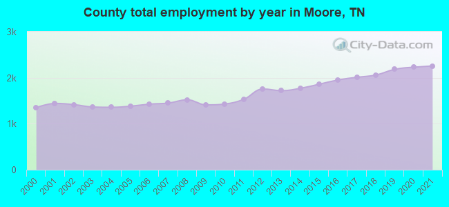 County total employment by year in Moore, TN