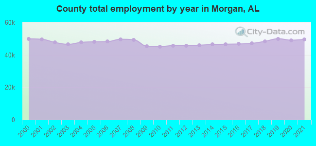 County total employment by year in Morgan, AL