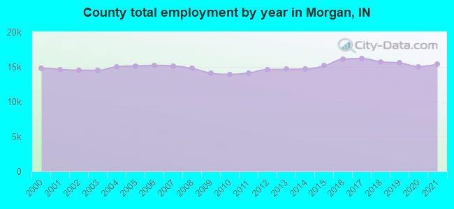 County total employment by year in Morgan, IN