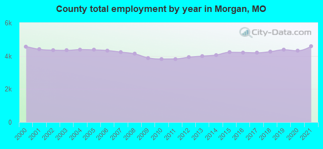 County total employment by year in Morgan, MO