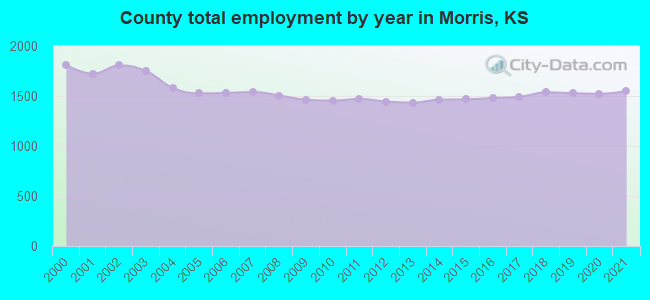 County total employment by year in Morris, KS