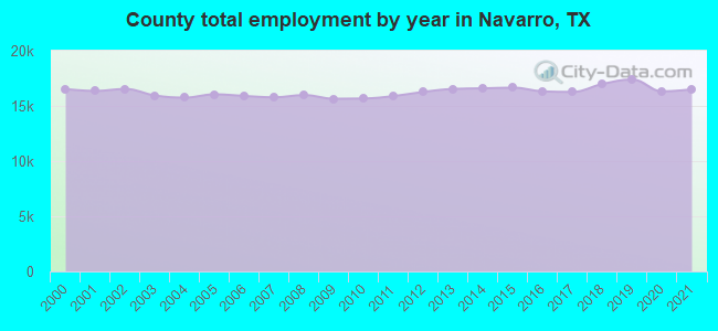 County total employment by year in Navarro, TX