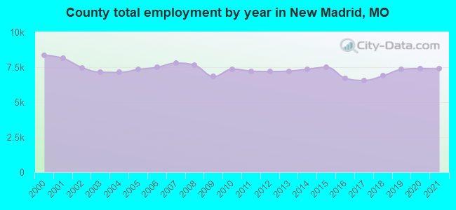 County total employment by year in New Madrid, MO