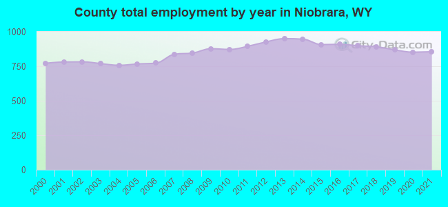 County total employment by year in Niobrara, WY