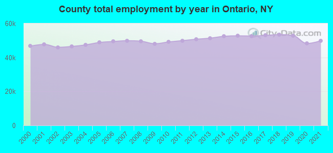 County total employment by year in Ontario, NY