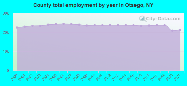 County total employment by year in Otsego, NY