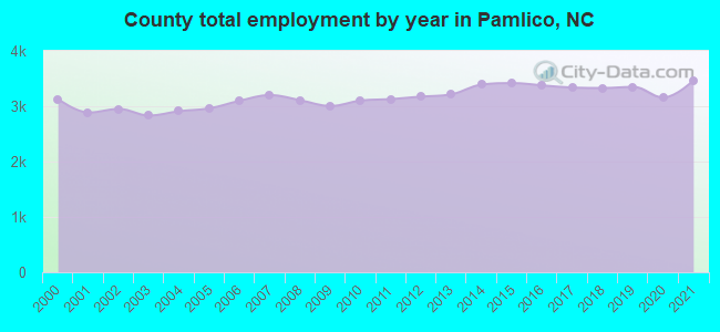 County total employment by year in Pamlico, NC