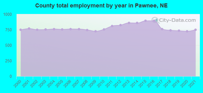 County total employment by year in Pawnee, NE