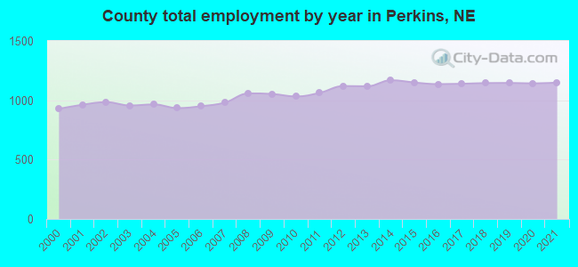 County total employment by year in Perkins, NE