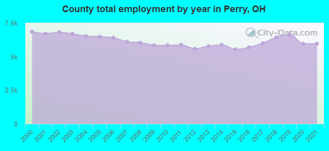 County total employment by year in Perry, OH