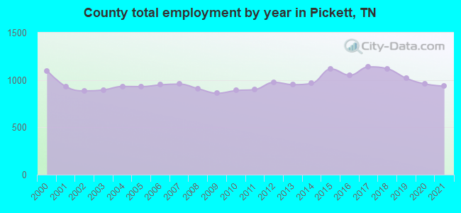 County total employment by year in Pickett, TN