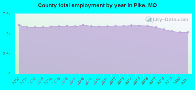 County total employment by year in Pike, MO