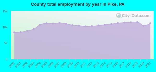 County total employment by year in Pike, PA