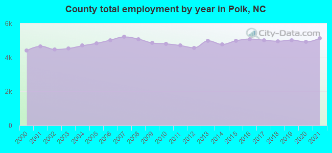 County total employment by year in Polk, NC