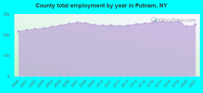 County total employment by year in Putnam, NY