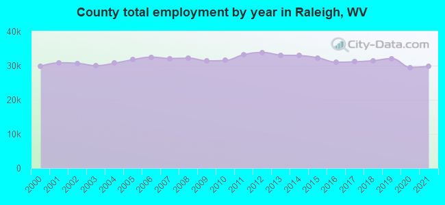 County total employment by year in Raleigh, WV