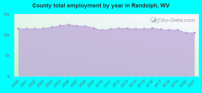 County total employment by year in Randolph, WV