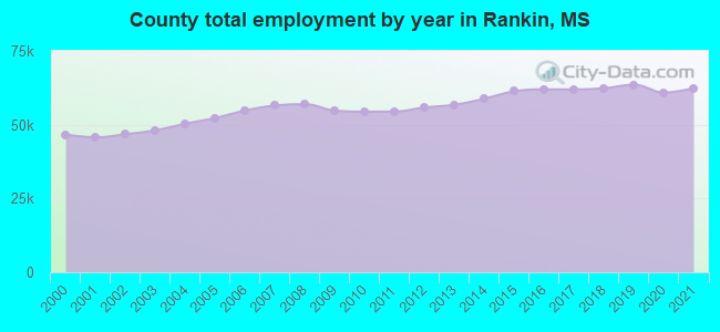 County total employment by year in Rankin, MS