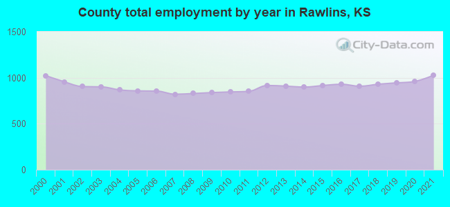 County total employment by year in Rawlins, KS