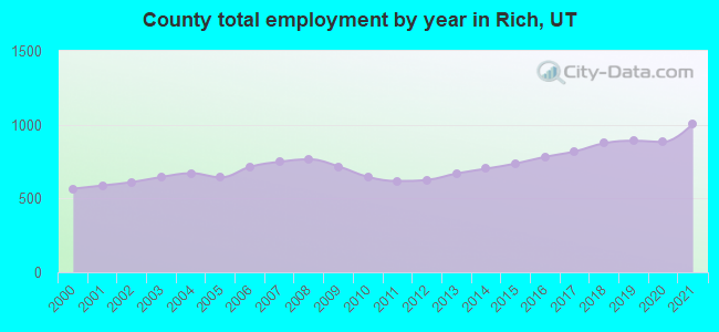 County total employment by year in Rich, UT