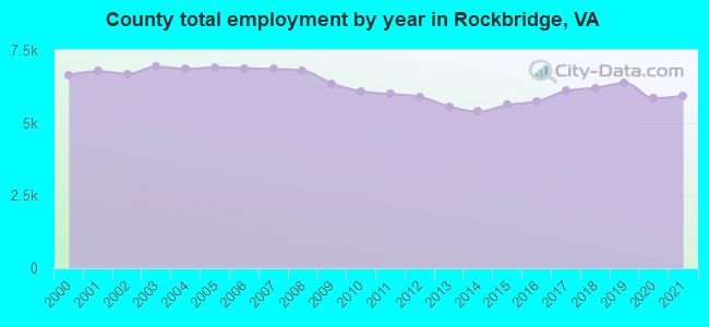County total employment by year in Rockbridge, VA