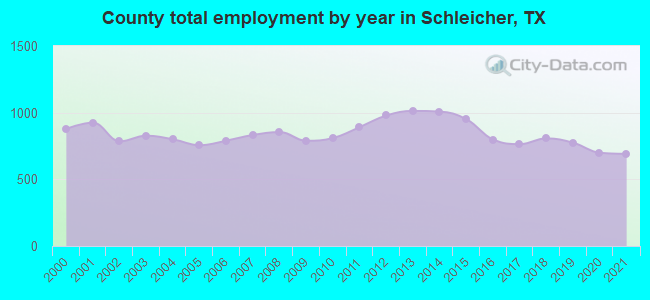 County total employment by year in Schleicher, TX