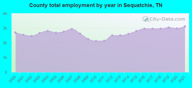 County total employment by year in Sequatchie, TN