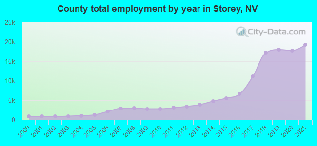 County total employment by year in Storey, NV