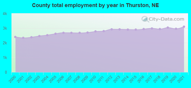 County total employment by year in Thurston, NE