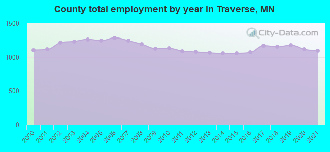 County total employment by year in Traverse, MN