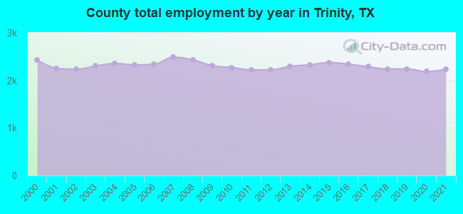 County total employment by year in Trinity, TX
