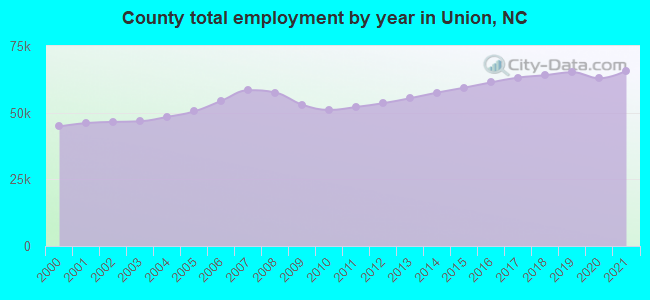County total employment by year in Union, NC