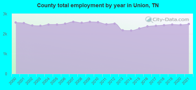 County total employment by year in Union, TN