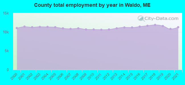 County total employment by year in Waldo, ME