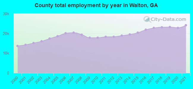 County total employment by year in Walton, GA