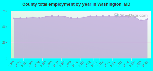 County total employment by year in Washington, MD