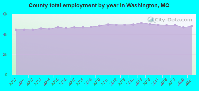 County total employment by year in Washington, MO