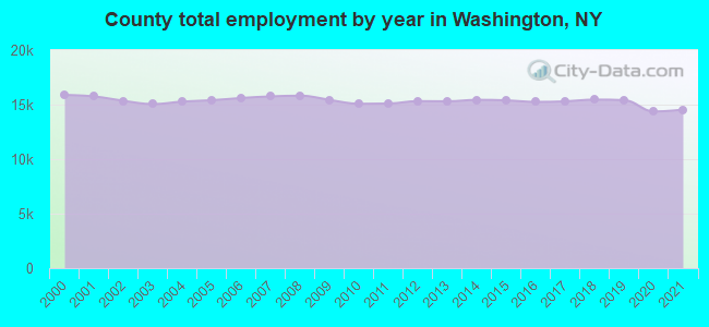 County total employment by year in Washington, NY