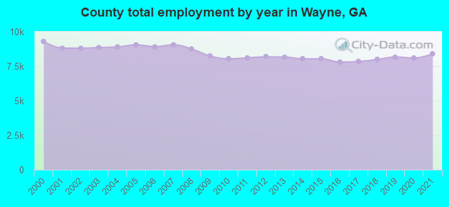 County total employment by year in Wayne, GA