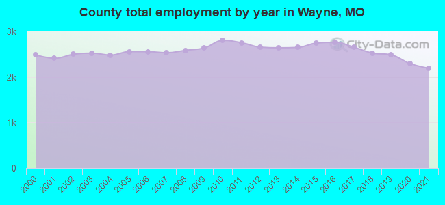 County total employment by year in Wayne, MO