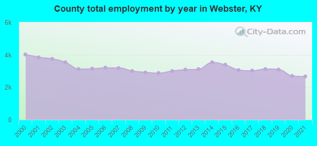 County total employment by year in Webster, KY