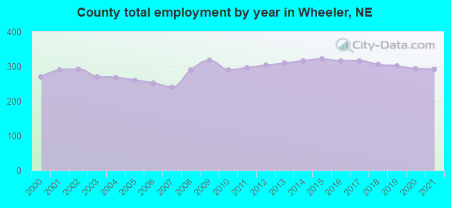 County total employment by year in Wheeler, NE