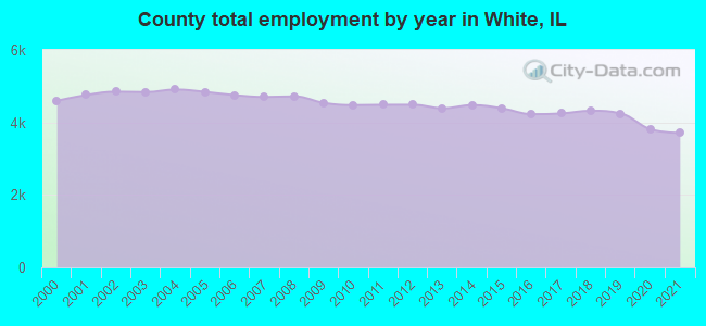 County total employment by year in White, IL