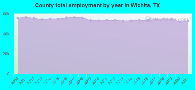 County total employment by year in Wichita, TX