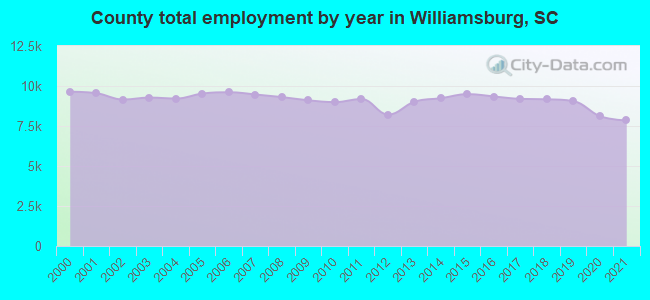 County total employment by year in Williamsburg, SC