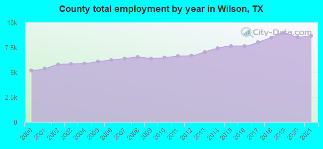 County total employment by year in Wilson, TX