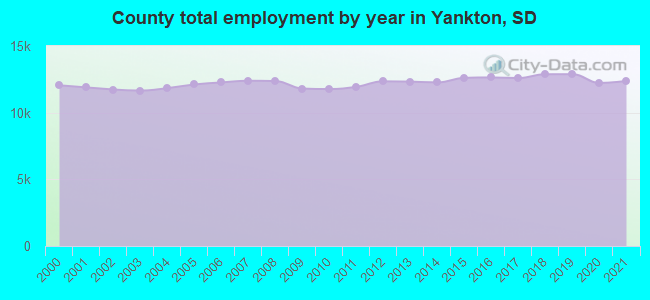 County total employment by year in Yankton, SD